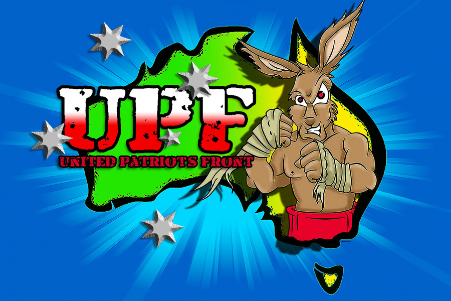 One logo used by the United Patriots Front, featuring a boxing cangaroo.